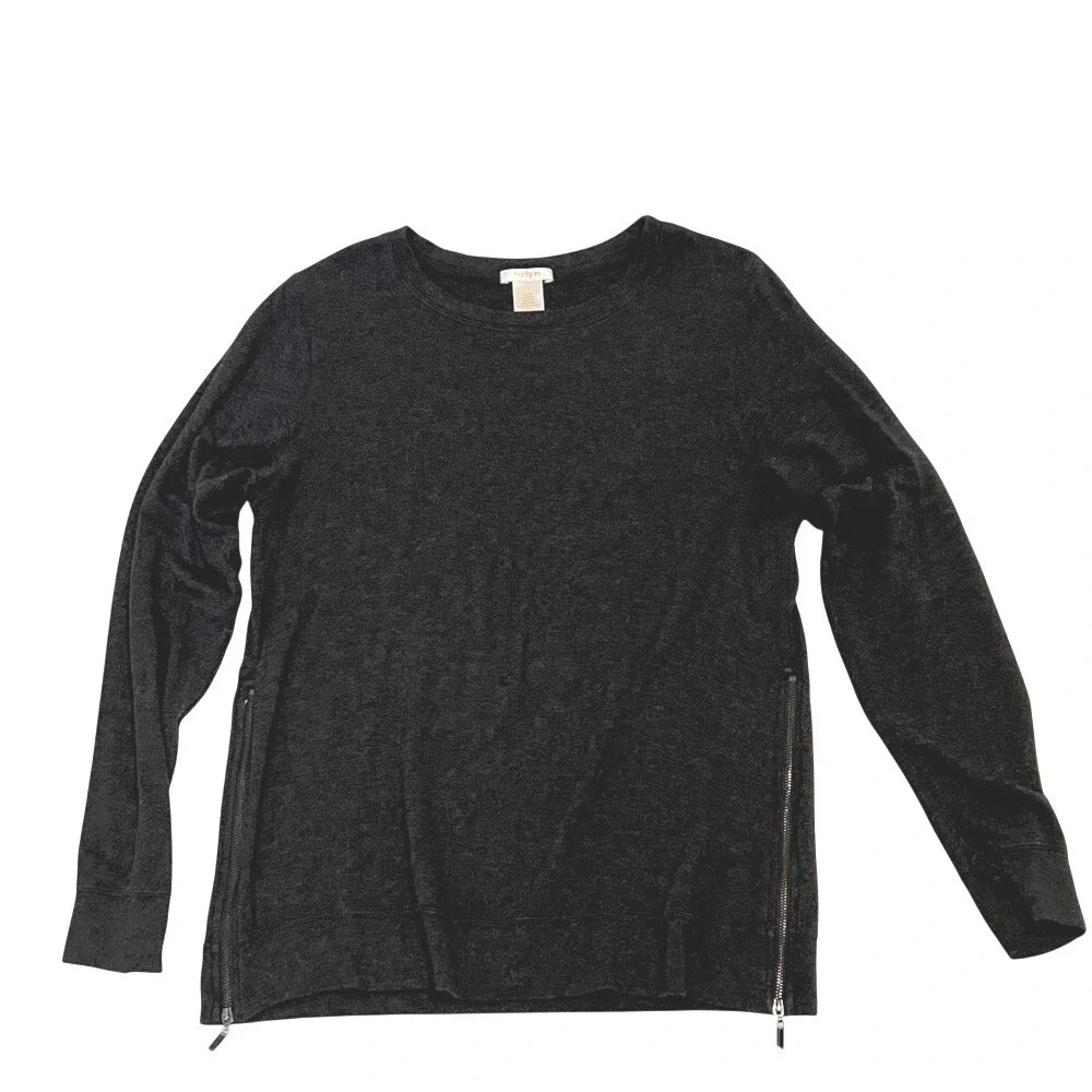 Matty M Sweatshirt Women Medium Gray Side Zip Long Sleeve Rayon Blend MK6134 - Picture 1 of 7
